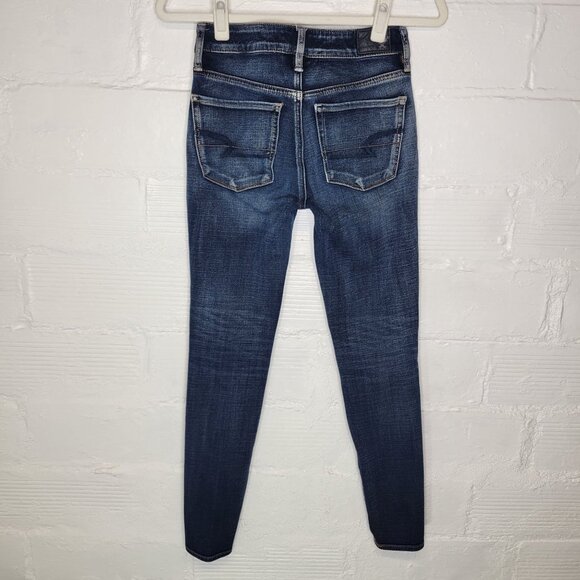 American Eagle Women's Size 4 Jeans Hi Rise Jegging Distressed Destroyed Super S - Picture 2 of 6